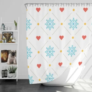 Square Pattern Snowflake Red Hearts Shower Curtain