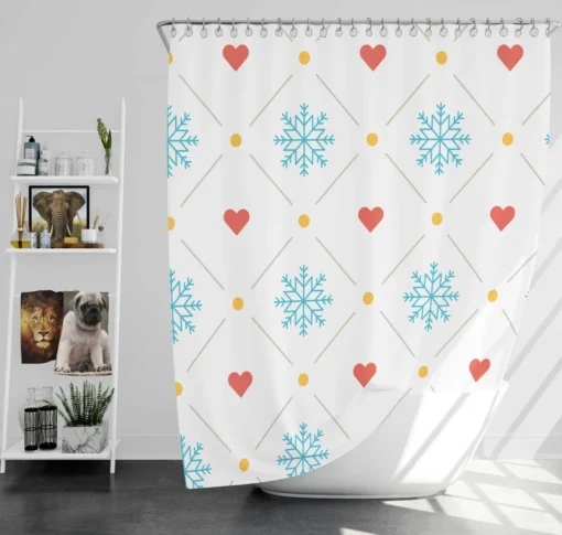 Square Pattern Snowflake Red Hearts Shower Curtain