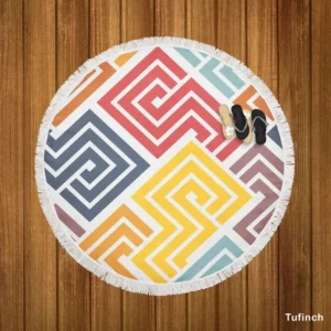 Square Spiral Multicolored Round Beach Towel