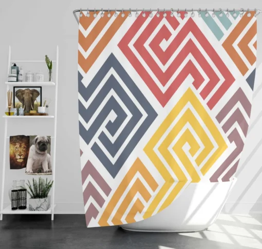 Square Spiral Multicolored Shower Curtain