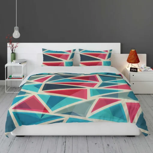 Stained Glass Blue Red Color Triangle Bedding Set 1