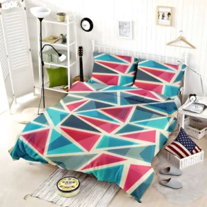 Stained Glass Blue Red Color Triangle Bedding Set