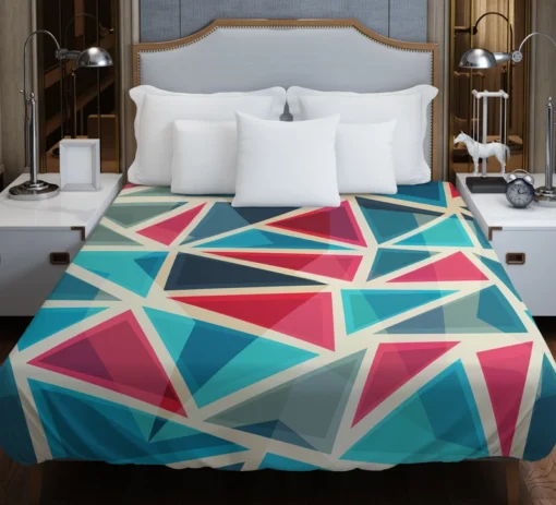 Stained Glass Blue Red Color Triangle Duvet Cover