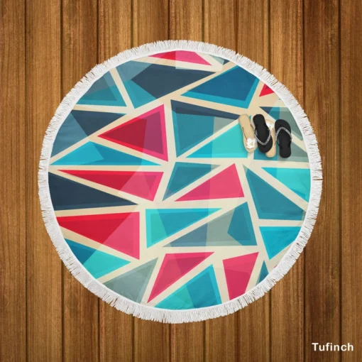 Stained Glass Blue Red Color Triangle Round Beach Towel