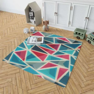 Stained Glass Blue Red Color Triangle Rug 1