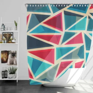 Stained Glass Blue Red Color Triangle Shower Curtain