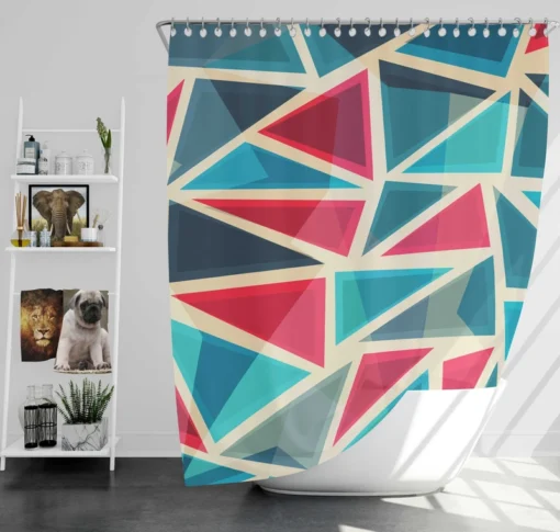 Stained Glass Blue Red Color Triangle Shower Curtain