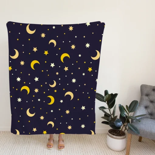 Star And Moon Pattern Fleece Blanket