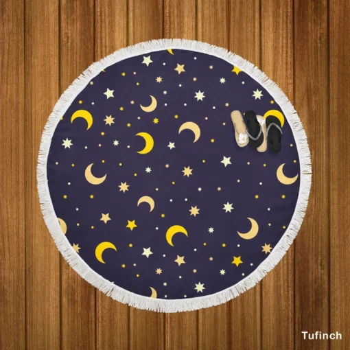 Star And Moon Pattern Round Beach Towel