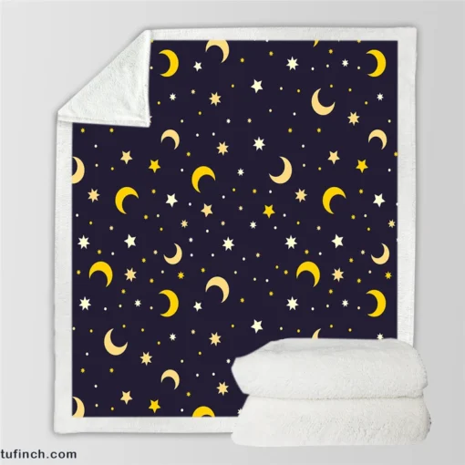 Star And Moon Pattern Sherpa Fleece Blanket