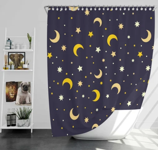 Star And Moon Pattern Shower Curtain