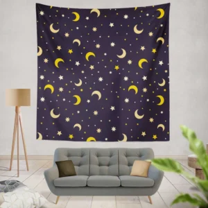 Star And Moon Pattern Wall Tapestry