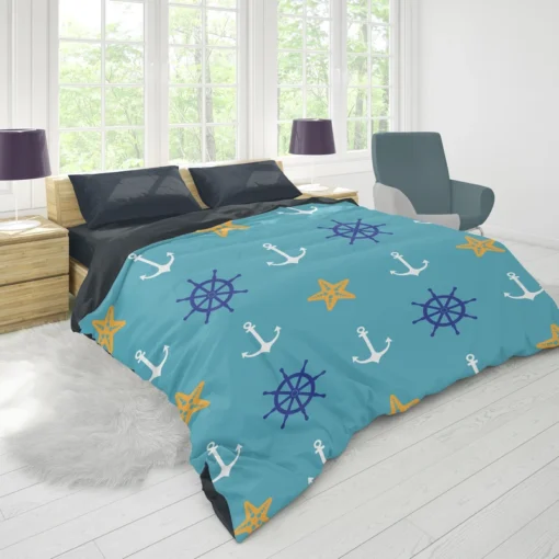 Starfish Wheel Anchor Nautical Pattern Duvet Cover 1