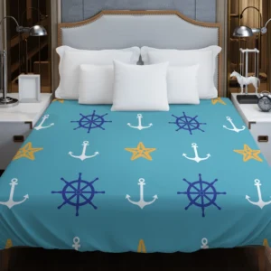 Starfish Wheel Anchor Nautical Pattern Duvet Cover