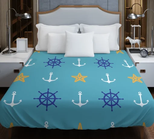 Starfish Wheel Anchor Nautical Pattern Duvet Cover