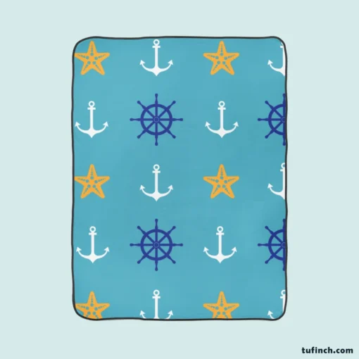 Starfish Wheel Anchor Nautical Pattern Fleece Blanket 1