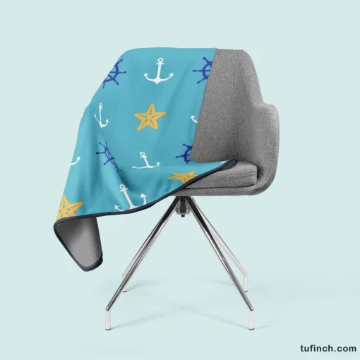 Starfish Wheel Anchor Nautical Pattern Fleece Blanket 2