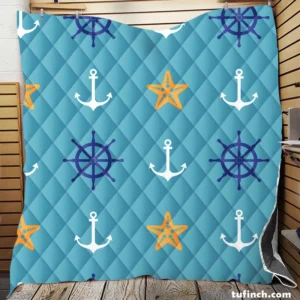 Starfish Wheel Anchor Nautical Pattern Quilt Blanket