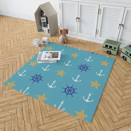 Starfish Wheel Anchor Nautical Pattern Rug 1