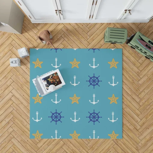 Starfish Wheel Anchor Nautical Pattern Rug