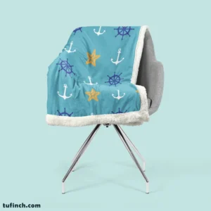 Starfish Wheel Anchor Nautical Pattern Sherpa Fleece Blanket 2