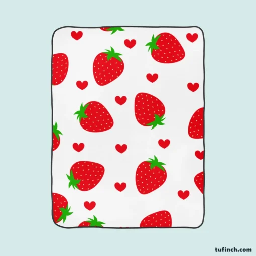 Strawberries Love Heart Fleece Blanket 1