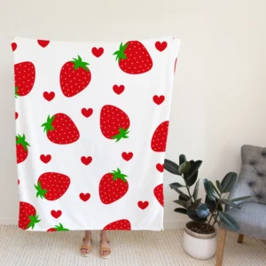 Strawberries Love Heart Fleece Blanket