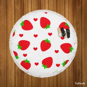 Strawberries Love Heart Round Beach Towel