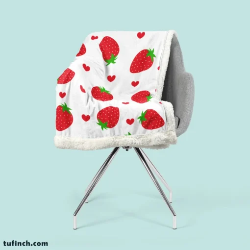 Strawberries Love Heart Sherpa Fleece Blanket 2