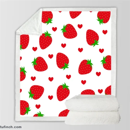 Strawberries Love Heart Sherpa Fleece Blanket