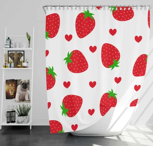 Strawberries Love Heart Shower Curtain