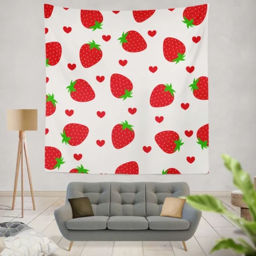 Strawberries Love Heart Wall Tapestry