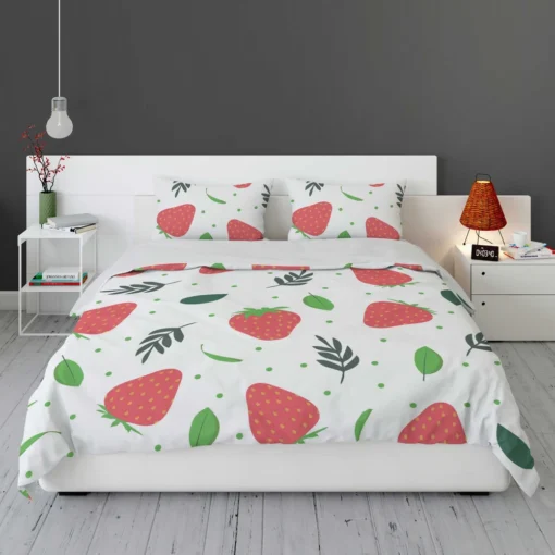 Strawberry Leaf White Background Bedding Set 1