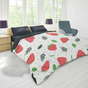 Strawberry Leaf White Background Duvet Cover 1