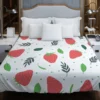 Strawberry Leaf White Background Duvet Cover