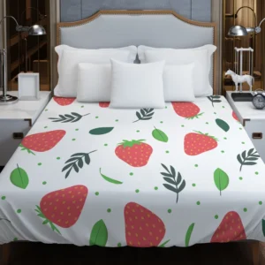 Strawberry Leaf White Background Duvet Cover