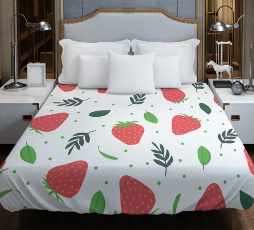 Strawberry Leaf White Background Duvet Cover