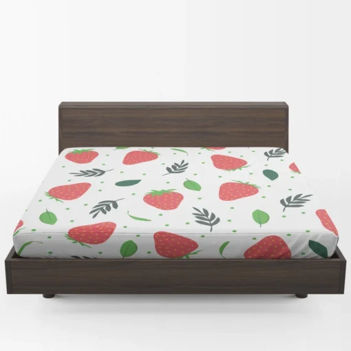 Strawberry Leaf White Background Fitted Sheet 1