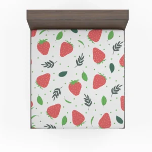 Strawberry Leaf White Background Fitted Sheet