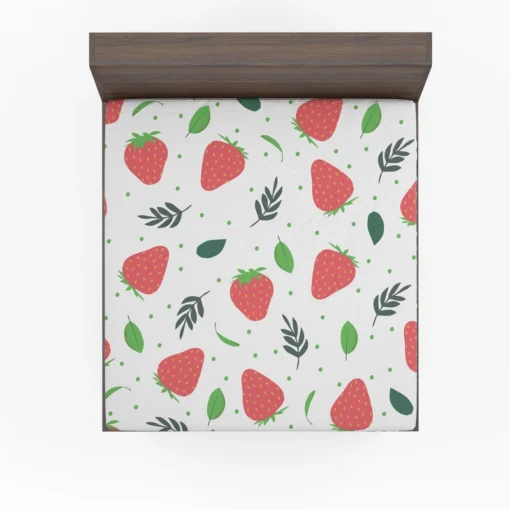 Strawberry Leaf White Background Fitted Sheet