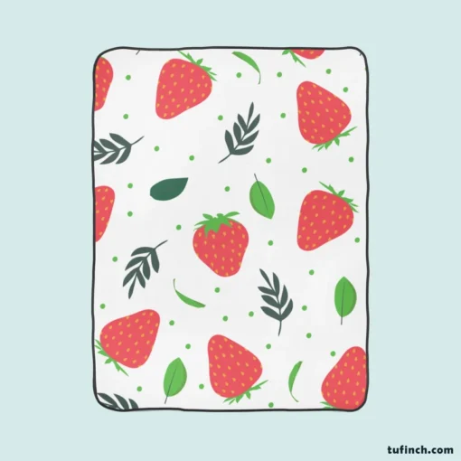 Strawberry Leaf White Background Fleece Blanket 1