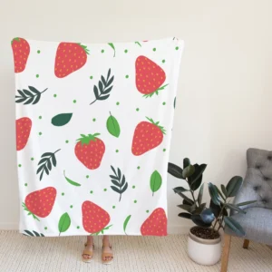 Strawberry Leaf White Background Fleece Blanket