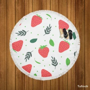 Strawberry Leaf White Background Round Beach Towel