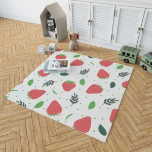 Strawberry Leaf White Background Rug 1