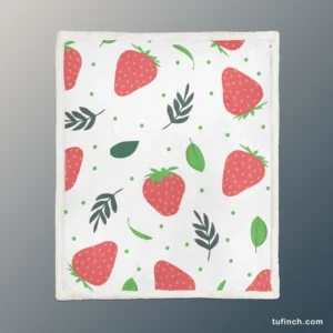 Strawberry Leaf White Background Sherpa Fleece Blanket 1