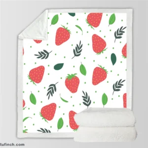 Strawberry Leaf White Background Sherpa Fleece Blanket