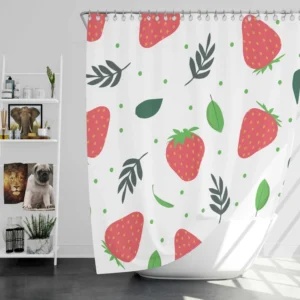 Strawberry Leaf White Background Shower Curtain