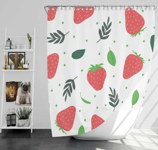 Strawberry Leaf White Background Shower Curtain