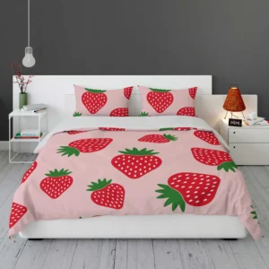 Strawberry Print In Pink Background Bedding Set 1