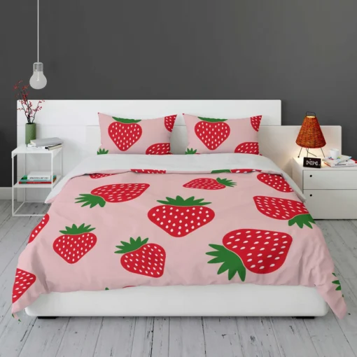 Strawberry Print In Pink Background Bedding Set 1